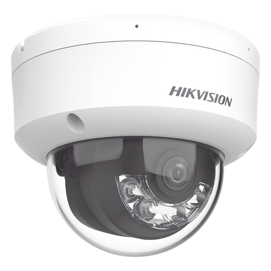 [Dual Light] Domo IP 2 Megapixel / Lente 2.8 mm / 30 mts IR + Luz Blanca / Micrófono Integrado / Antivandálico IK08 / ACUSENSE Lite / Exterior IP67 / H.265+/H.264+ / PoE / ONVIF (Profile S/T)