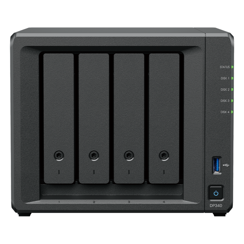 NAS Dispositivo de Protección de Datos Synology ActiveProtect DP340 | 14.5 TB de Capacidad de Copia de Seguridad | RAID 5 con 4 HDD de 8 TB | RAID 1 con 2 SSD de 400 GB | Puerto RJ-45 de 10 GbE | Protección contra Ransomware | Inmutabilidad