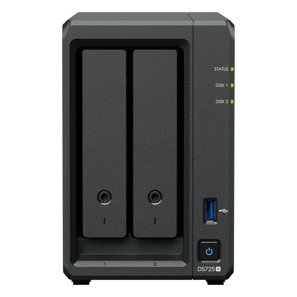 NAS Synology DiskStation DS725+ | 2 Bahías | Expandible hasta 7 Unidades | 2 Ranuras M.2 NVMe | Puerto 2.5GbE | Rendimiento 276 MB/s Lectura y 224 MB/s Escritura | Compatible con Unidad de Expansión DX525.
