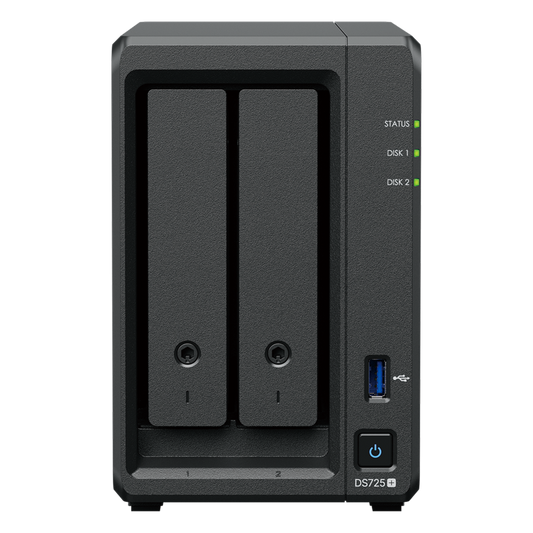 NAS Synology DiskStation DS725+ | 2 Bahías | Expandible hasta 7 Unidades | 2 Ranuras M.2 NVMe | Puerto 2.5GbE | Rendimiento 276 MB/s Lectura y 224 MB/s Escritura | Compatible con Unidad de Expansión DX525.