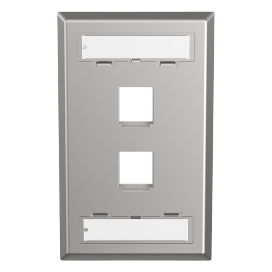 Placa de Pared Vertical, Salida Para 2 Puertos Keystone, Con Espacios Para Etiquetas, de Acero Inoxidable
