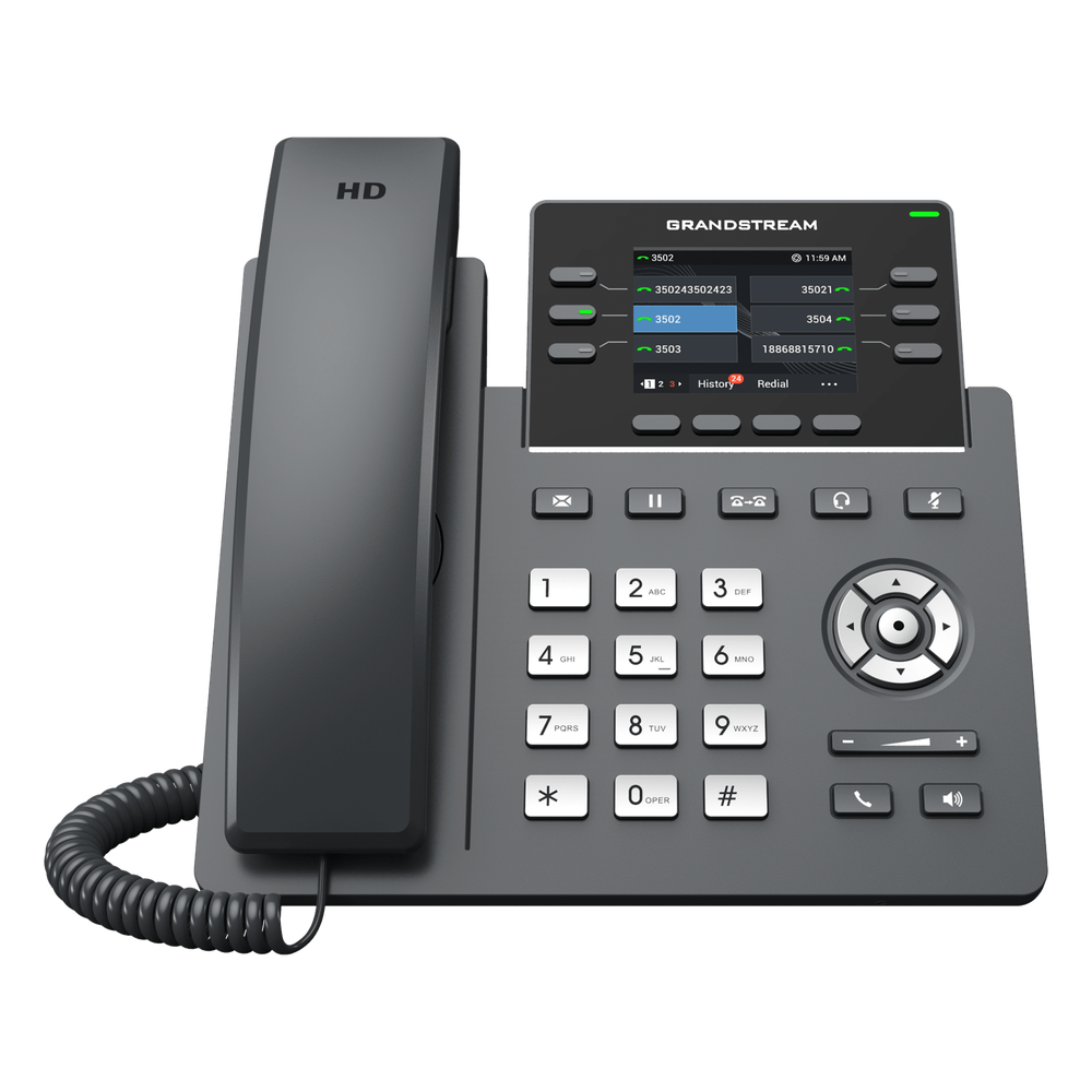 TELÉFONO IP 6 LÍNEAS GRADO OPERADOR / 24 TECLAS MULTIPROPÓSITO VIRTUALES / WI-FI 6 DOBLE BANDA Y BLUETOOTH / DOS PUERTOS GIGABIT / PANTALLA LCD A COLOR INTERCAMBIABLE / SEGURIDAD NIVEL EMPRESARIAL