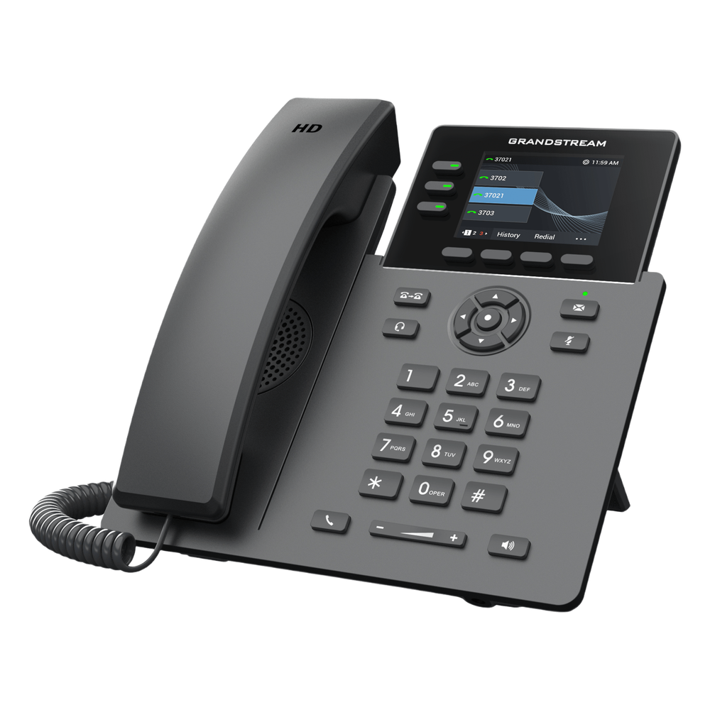 Teléfono IP Grado Operador / 3 Líneas / 12 Botones Virtuales Multiuso / Pantalla LCD 2.8 Pulgadas / Puertos Gigabit con PoE / Audio HD / Compatible con GDMS
