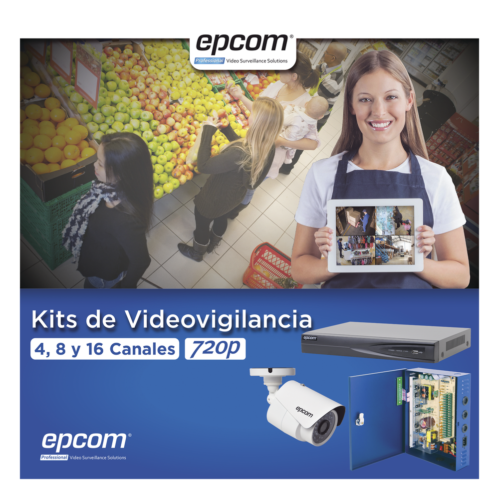 KIT TurboHD 1080p / DVR 8 Canales / 8 Cámaras Bala (exterior 2.8 mm) / Transceptores / Conectores / Fuente de Poder Profesional hasta 15 Vcc para Larga Distancias