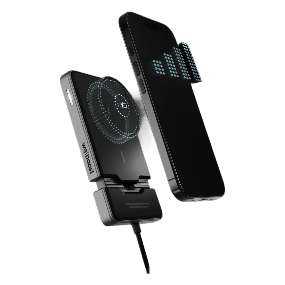 Kit Amplificador de Señal Celular para Vehículo / Prioridad para un Dispositivo / Con cargador Inalámbrico Magnético Qi2 / Antena Magnética Exterior / 23 dB de Ganancia / Tri Banda / 50 Ohm / SMA Hembra