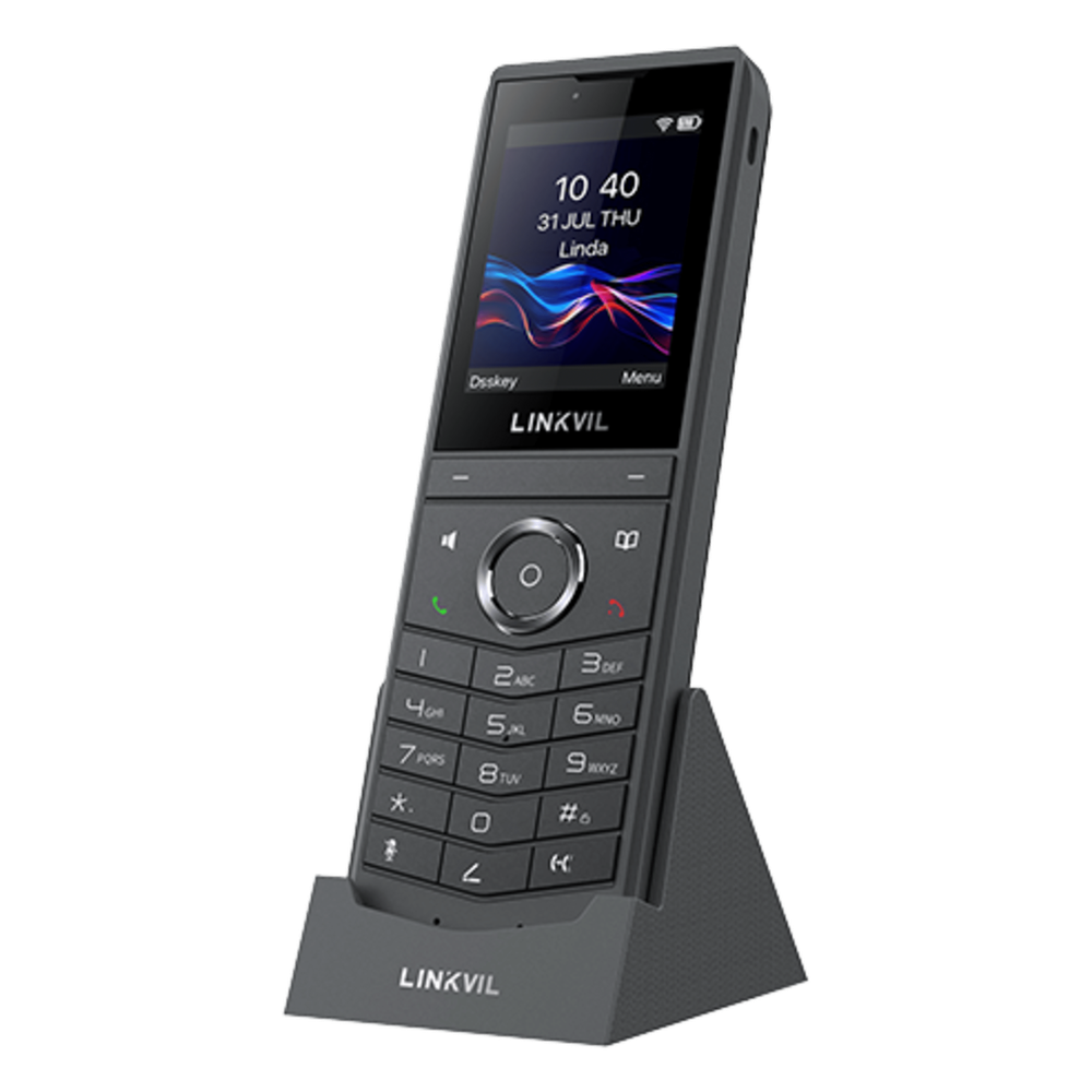 Teléfono IP Wi-Fi Portátil / Pantalla Color 2.4" 240x320 / Wi-Fi 6 Dual-Banda / Bluetooth 5.0 / Batería 3000mAh 13h Talk / Video H.264 4CIF / Resistencia Caídas 1.8m (5.9 ft) / Conferencia 6 Vías / USB Type-C