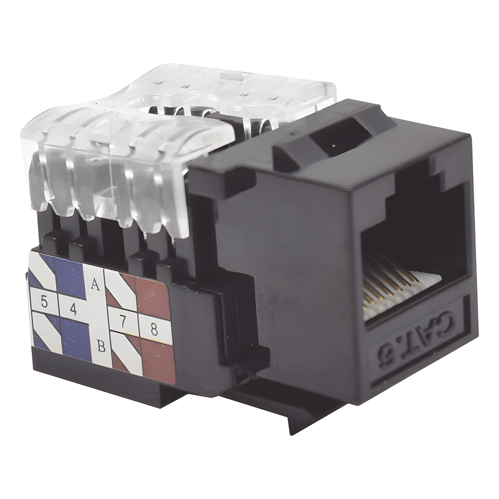 Módulo Jack Keystone Cat6 con Terminación 110 (Punchdown) para Faceplate - Color Negro