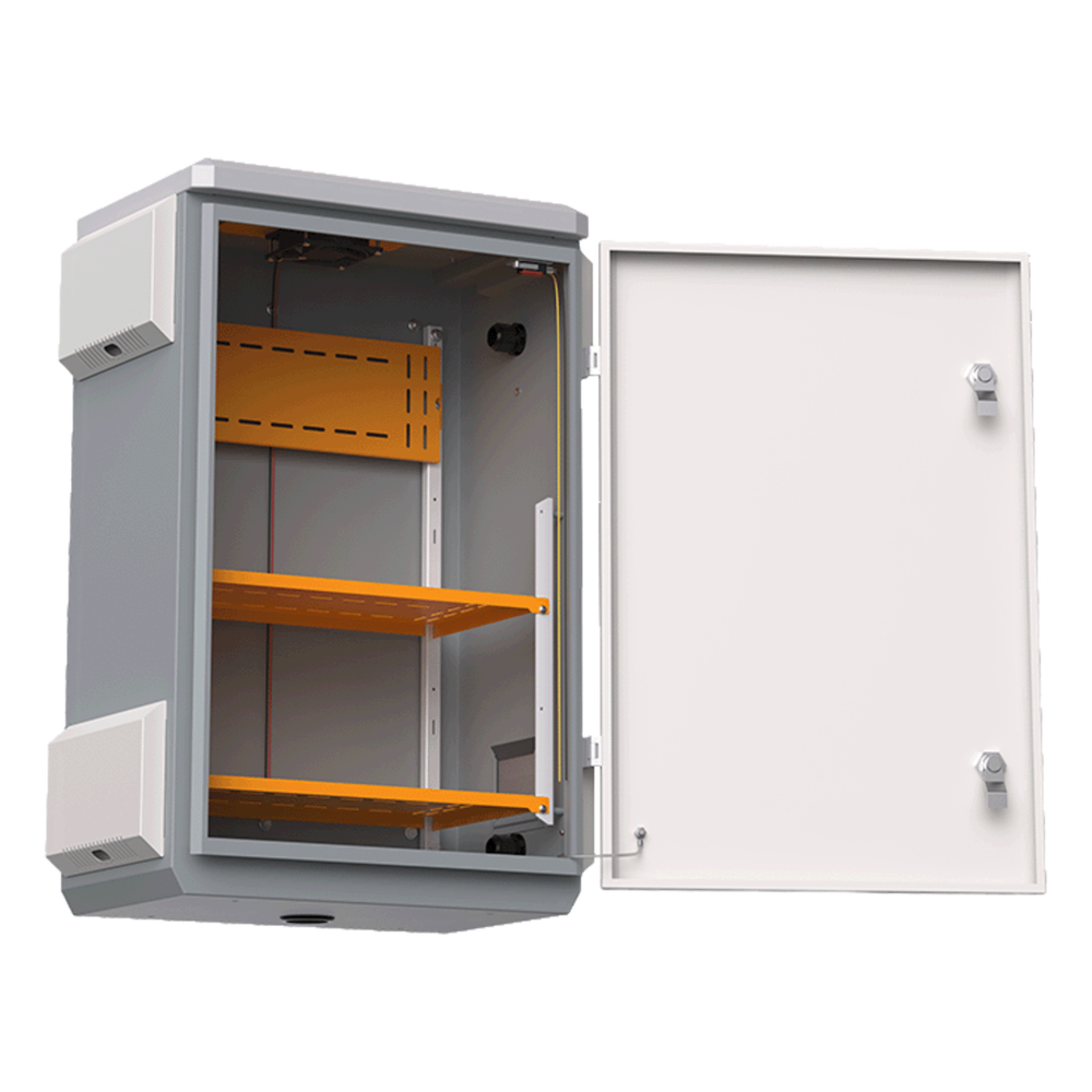 Gabinete de Acero Ventilado para Exterior 380 x 660 x 240 mm con Rieles DIN y 4 Placas Laterales para Montaje de Equipos por Fuera