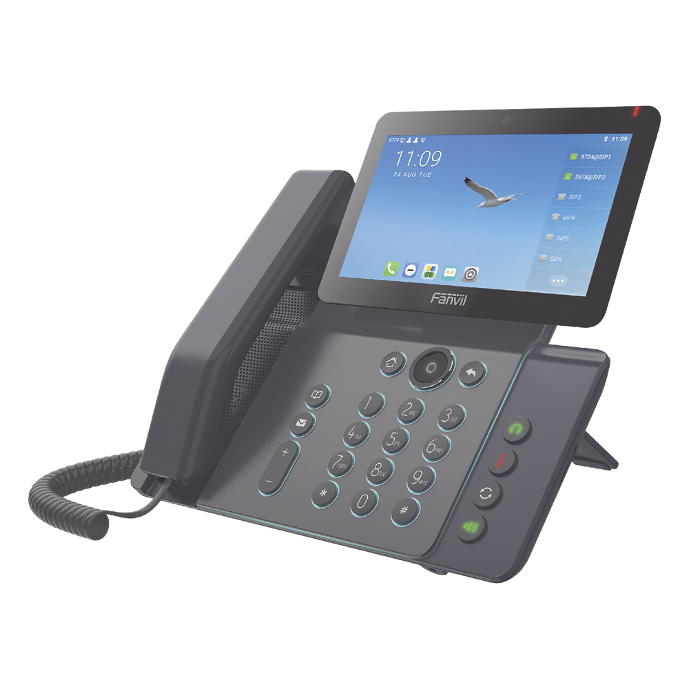 Videoteléfono IP inteligente Insignia, Android 9.0, 20 líneas SIP, pantalla a color 7" ajustable, Teclado de iluminación configurable, PoE, conferencia local de 10 vías.