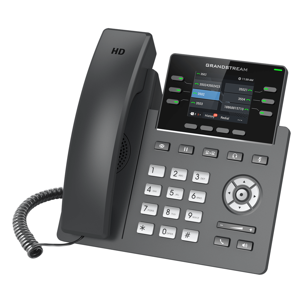 TELÉFONO IP 6 LÍNEAS GRADO OPERADOR / 24 TECLAS MULTIPROPÓSITO VIRTUALES / WI-FI 6 DOBLE BANDA Y BLUETOOTH / DOS PUERTOS GIGABIT / PANTALLA LCD A COLOR INTERCAMBIABLE / SEGURIDAD NIVEL EMPRESARIAL