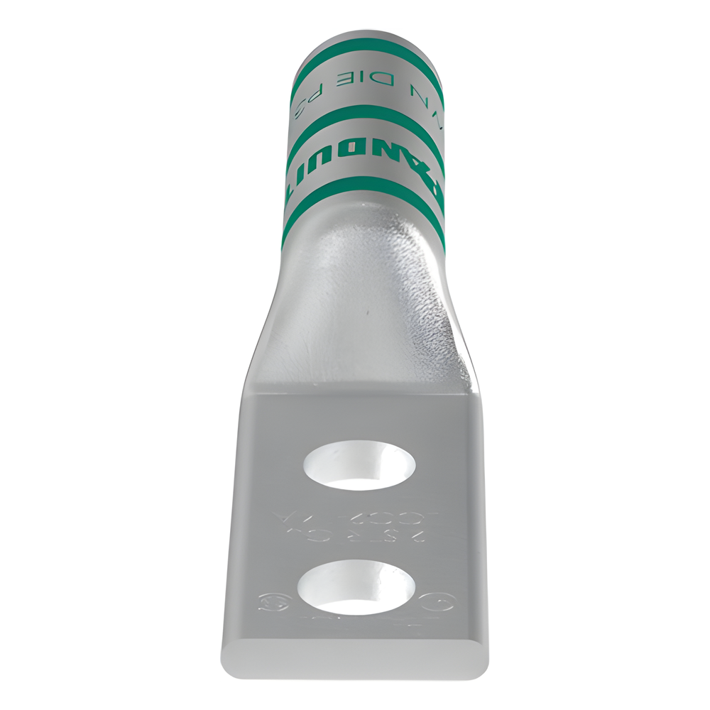 Zapata de compresión LCC2-14A-Q para cal. 2 Awg, Doble barreno para tornillo prisionero de 1/4, Espaciado de orificio 16 mm, 1 Pz