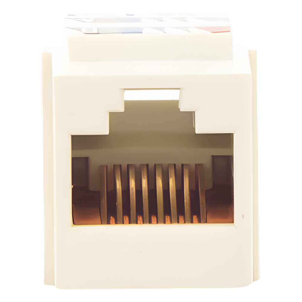 Conector Jack Estilo Leadframe, Tipo Keystone, Categoría 5e, de 8 Posiciones y 8 Cables, Color Blanco Mate