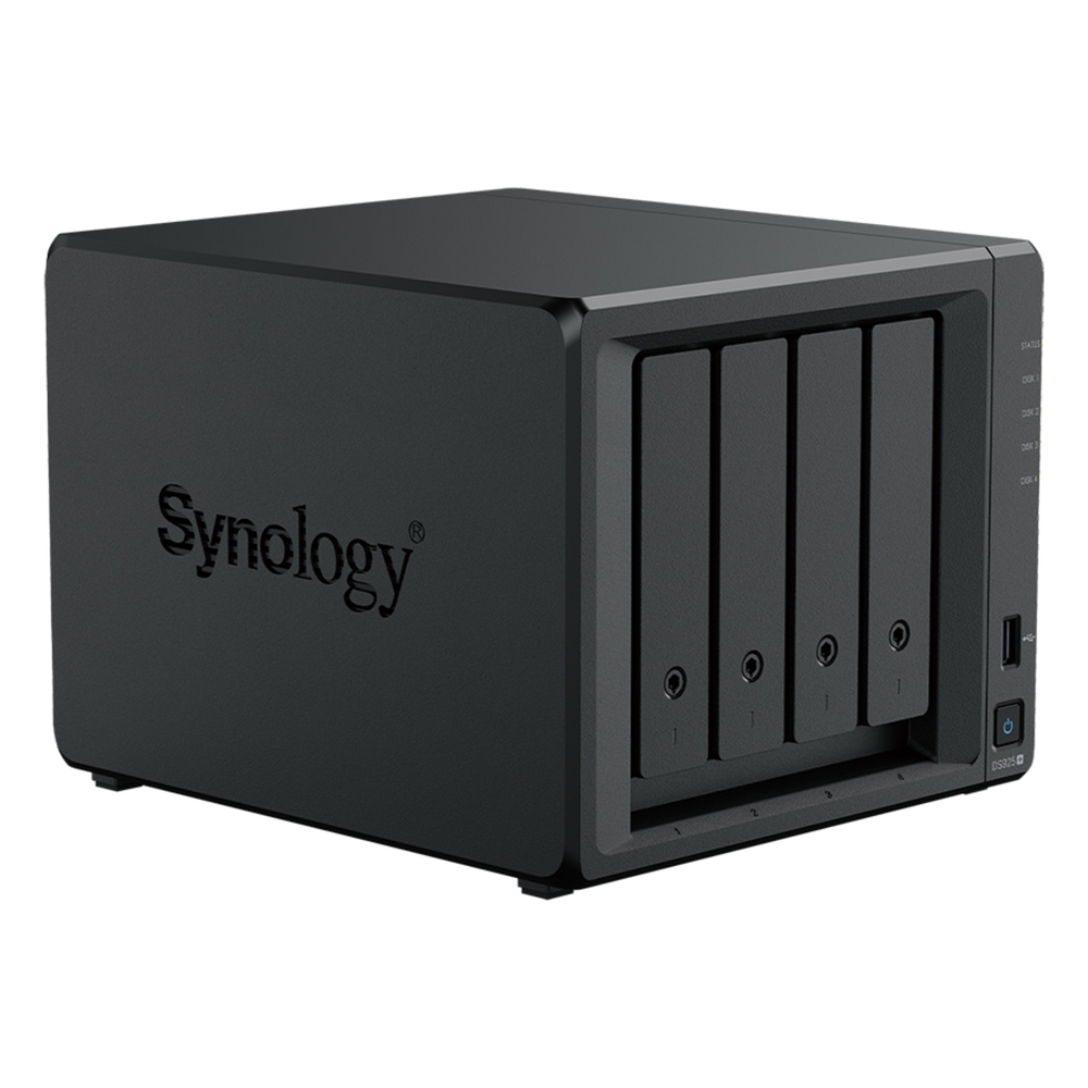 NAS DiskStation DS925+ | 4 Bahías | Expandible a 9 Bahías | 2 Puertos 2.5GbE | 2 Ranuras M.2 NVMe | AMD Ryzen V1500B | 4 GB DDR4 ECC | Hasta 565 MB/s Escritura Secuencial | Compatible con RAID | Synology DSM.