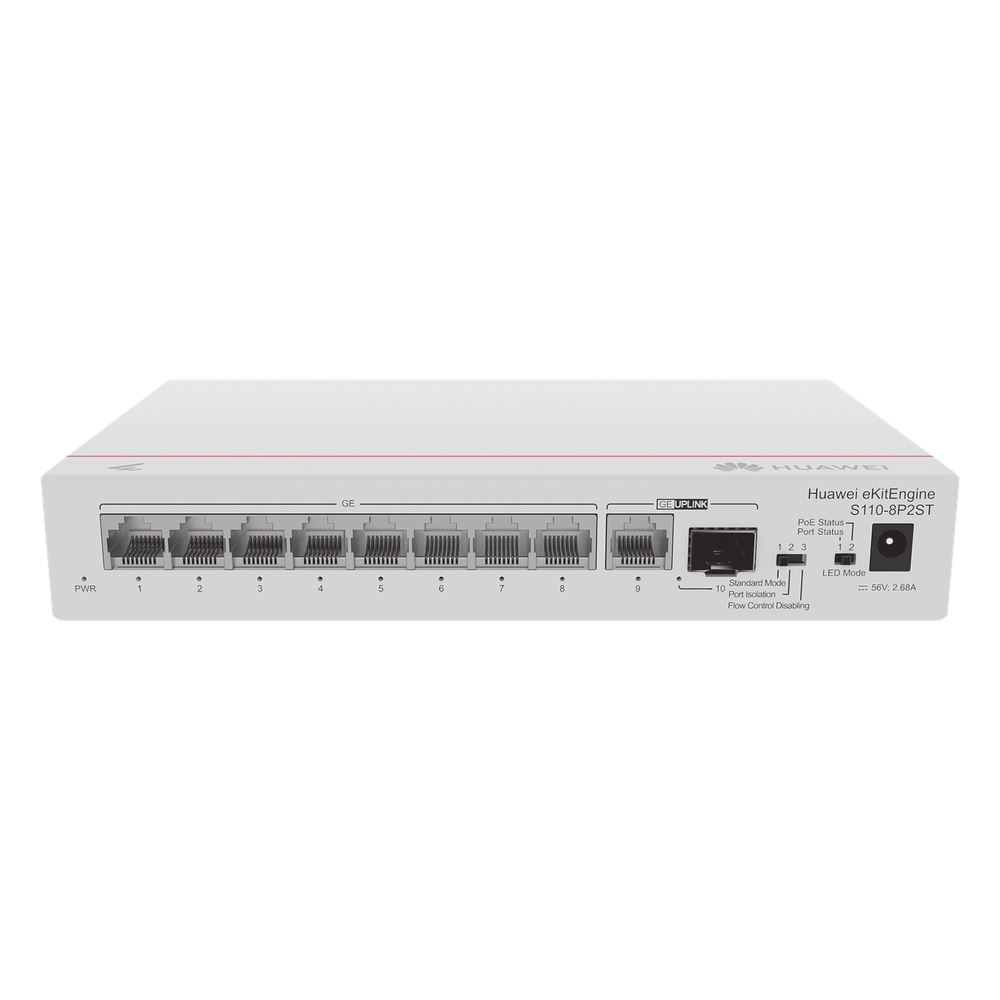 Switch Gigabit No Administrable PoE / 8 puertos 10/100/1000 Mbps (PoE) / 2 Puertos SFP Uplink / 124W