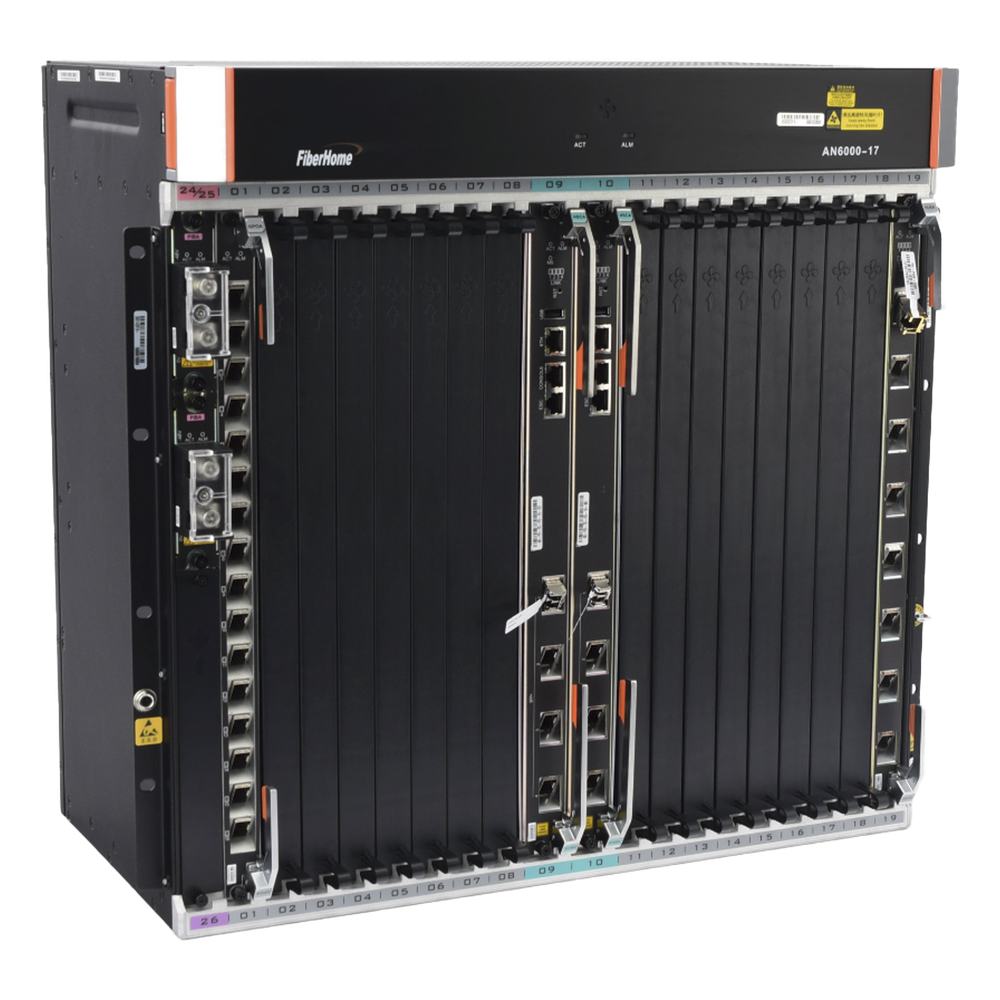 OLT Carrier Class Modular GPON, 16 Ranuras de Servicio, Incluye 1 Tarjeta de Servicio, crecimiento hasta 256 puertos GPON o 128 XGPON, Gestión por UNM2000, CLI, (Incluye Instalación de Software UNM2000)