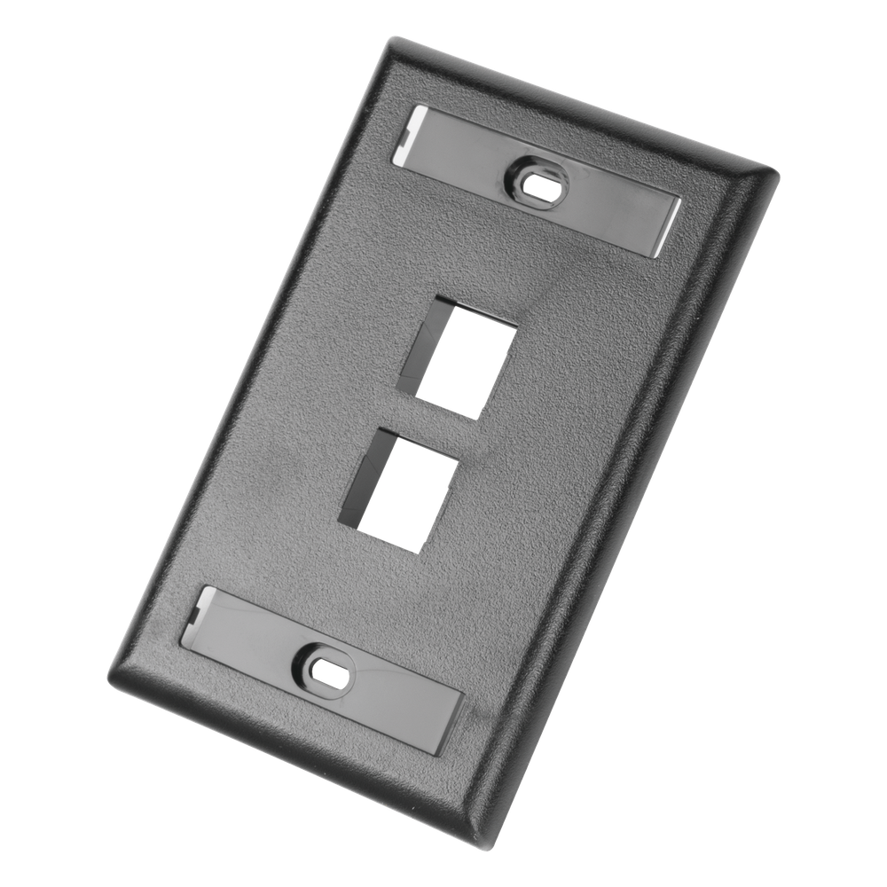 Placa de Pared Vertical, Salida Para 2 Puertos Keystone, Con Espacios Para Etiquetas, Color Negro