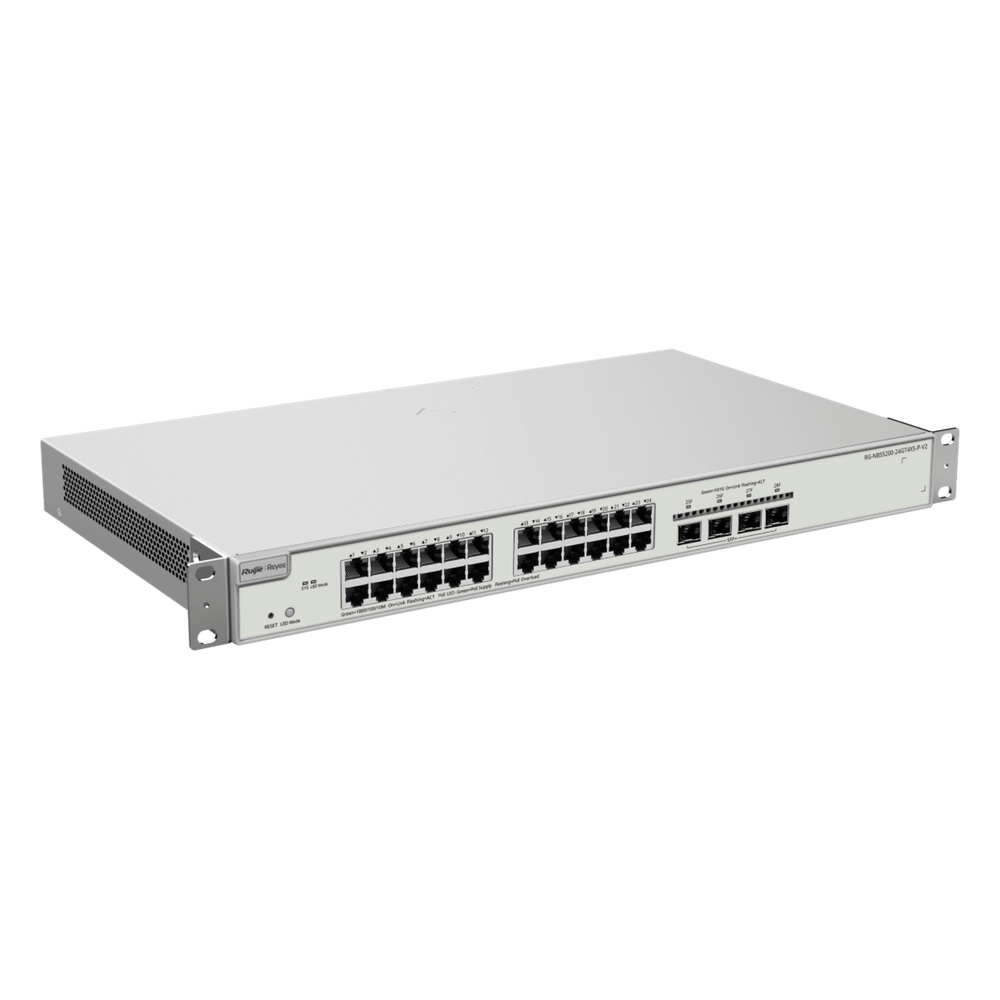 Switch Administrable Capa 3 con 24 puertos Gigabit PoE 802.3af/at + 4 SFP+ para fibra 10Gb, gestión gratuita desde la nube, 370w