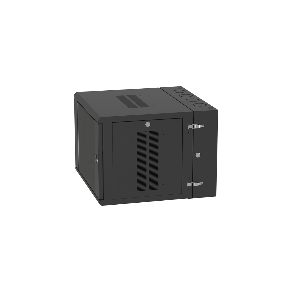 Gabinete PanZone de Montaje en Pared, de 19in, Puerta con Ventana de Seguridad, 9 UR, 635mm de Profundidad, Color Negro