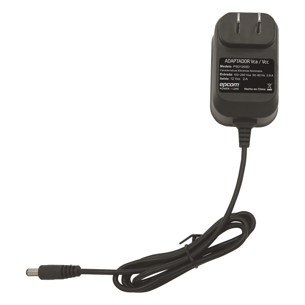 Fuente de Poder de 12 Vcc Regulada / 2 Amp / Voltaje de Entrada de 100 - 240 VCA / Longitud del cable 96 cms.