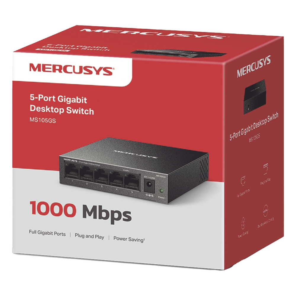 Switch NO Administrable / Para escritorio / Carcasa de metal / 5 puertos 10/100/1000 Mbps / Diseño Compacto / Plug and Play