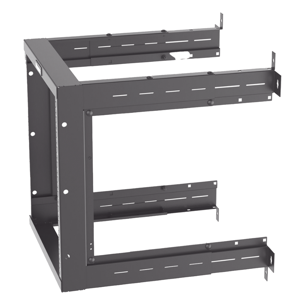 Rack PanZone® de Montaje en Pared, de 19in, Profundidad Ajustable, Rieles Numerados y Roscados #12-24, 12 UR, Color Negro