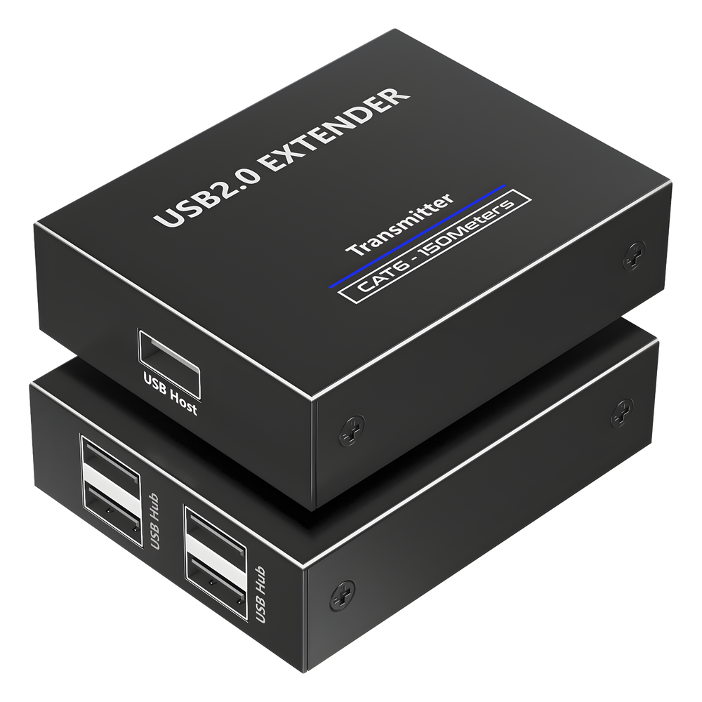 Kit EXTENSOR USB 2.0 de 4 Puertos para Distancias de Hasta  150 m | Soporta USB 2.0, USB 1.1 y USB 1.0 | UTP Cat 5e/6/6a/7 | Soporta Switch Gigabit | Ideal para Cámaras WEB, Impresoras, Escáner, Memorias, Mouse, etc.