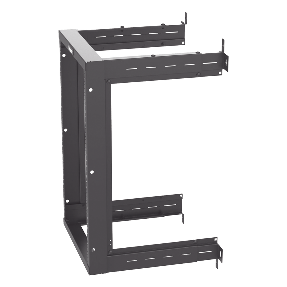 Rack PanZone® de Montaje en Pared, de 19in, Profundidad Ajustable, Rieles Numerados y Roscados #12-24, 18 UR, Color Negro