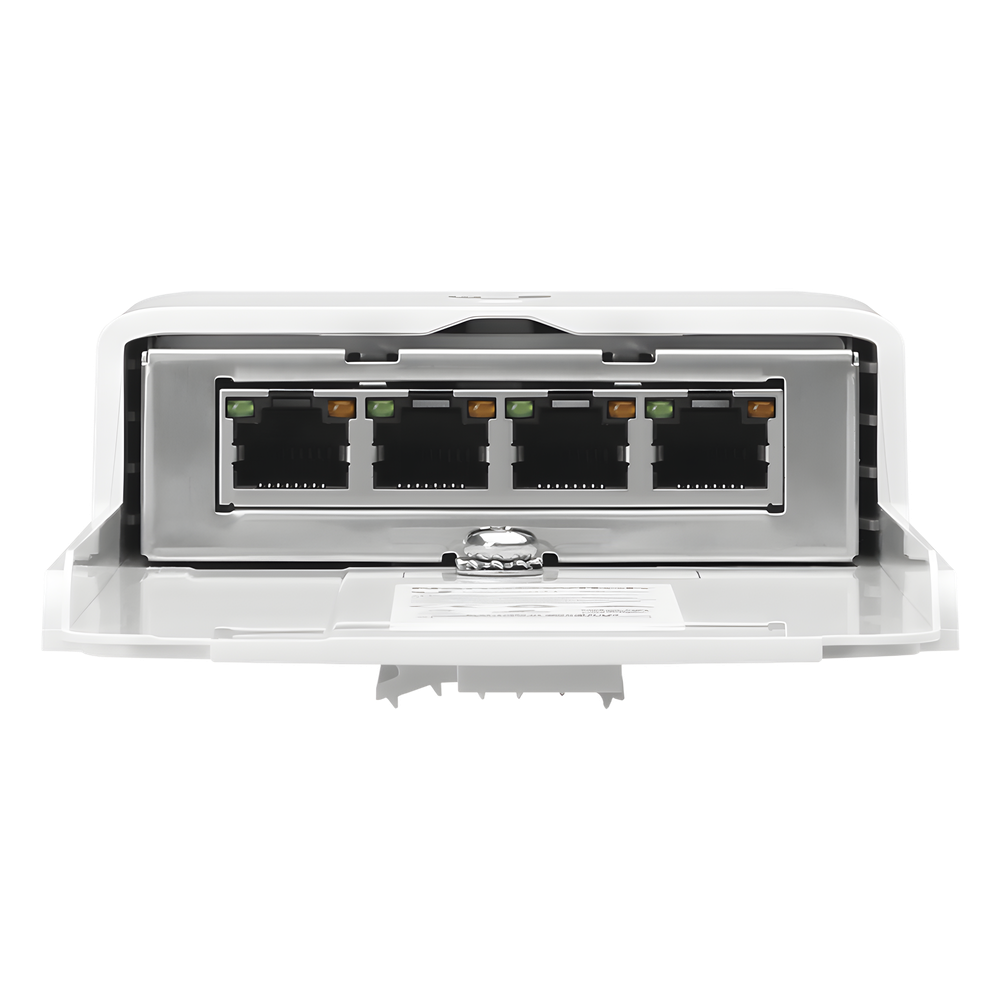 Switch PoE 24 V de Paso para Exterior con 4 Puertos Gigabit (1 PoE In, 3 PoE Out) NanoSwitch