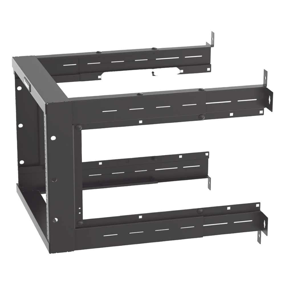 Rack PanZone® de Montaje en Pared, de 19in, Profundidad Ajustable, Rieles Numerados y Roscados #12-24, 9 UR, Color Negro
