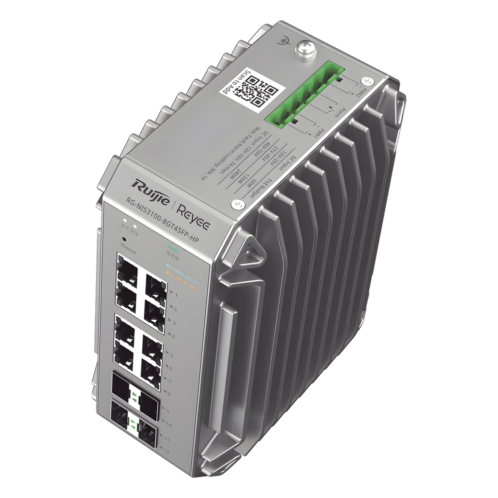 Switch Industrial PoE, Ideal para temperaturas Extremas y protección contra descargas, 8 Puertos Gigabit PoE 802.3 af/at, 4 Puertos SFP Administrable Cloud