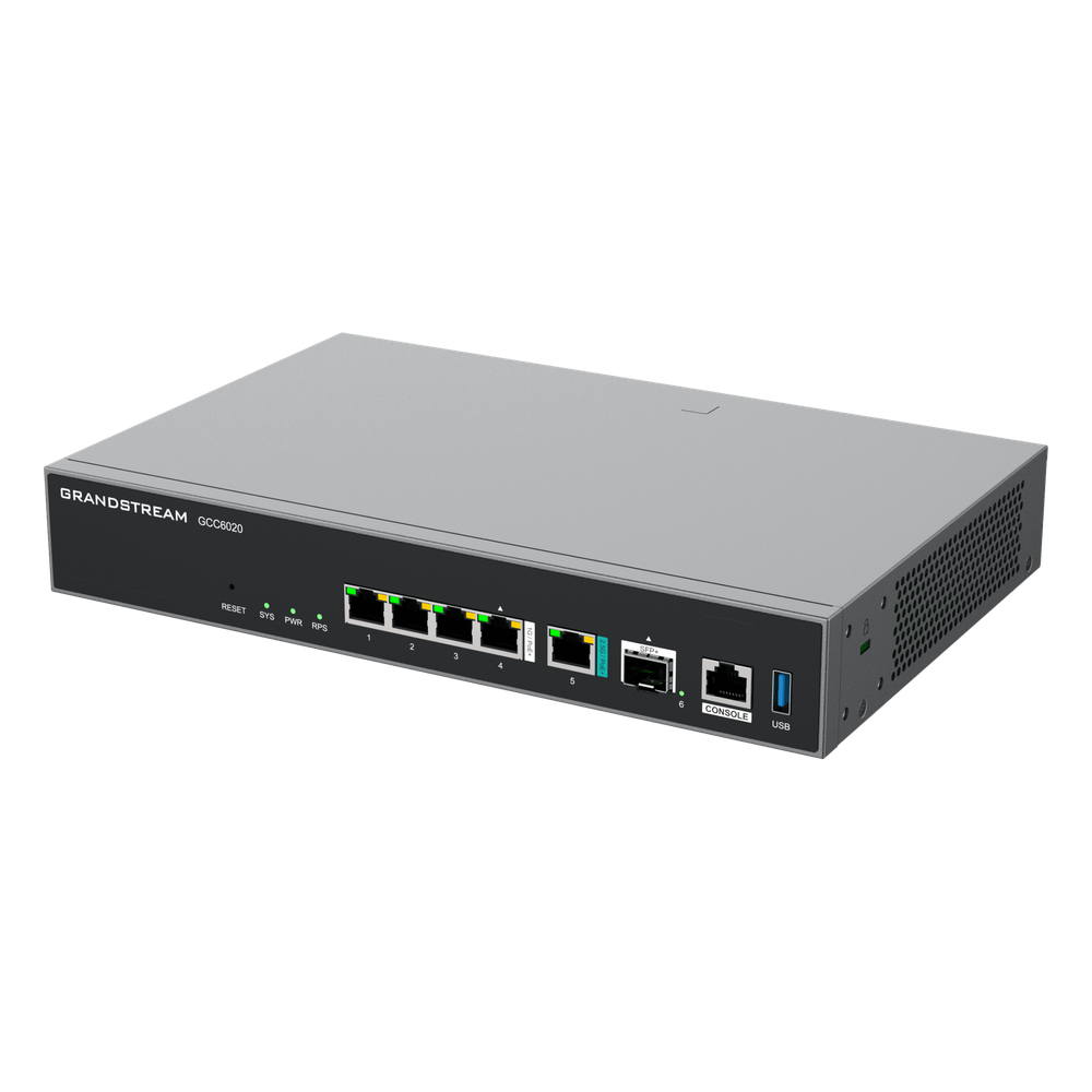 Dispositivo de Convergencia de Redes GCC6020 / Router VPN / Firewall de Próxima Generación / IP PBX / Switch de Red / 4 Puertos Gigabit Ethernet / 1 Puerto SFP+ 10 Gigabit / 1 Puerto 2.5 Gigabit / Administración en la Nube GDMS / Mont