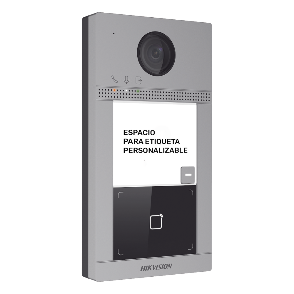 Videoportero IP 2 Megapixel / Llamada y Apertura Remota desde App Hik-Connect / PoE / Exterior IP65 + Antivandalico IK08 / 1 Departamento / Apertura con Tarjeta / Soporta 2 Puertas y hasta 6 Monitores