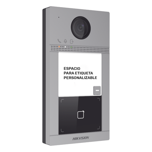 Videoportero IP 2 Megapixel / Llamada y Apertura Remota desde App Hik-Connect / PoE / Exterior IP65 + Antivandalico IK08 / 1 Departamento / Apertura con Tarjeta / Soporta 2 Puertas y hasta 6 Monitores