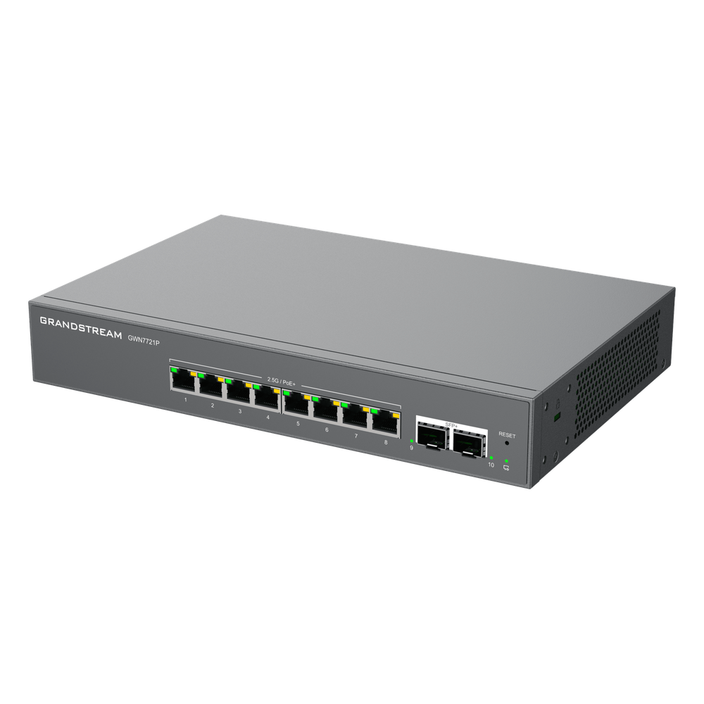 Switch L2 Lite Administrable de 10 Puertos / 8 Puertos Ethernet 2.5 Gigabits / 2 Puertos SFP+ 10 Gigabits / PoE+ 802.3af/at / VLAN 802.1Q / QoS / IGMP Snooping / Montaje en Escritorio o Pared