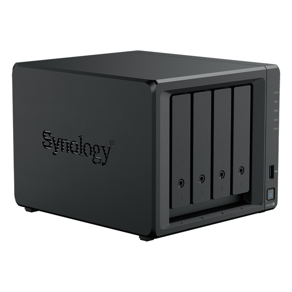 NAS DiskStation DS425+ | 4 Bahías | Intel Celeron J4125 2.7 GHz | 2 GB DDR4 / 2.5GbE + 1GbE | 2 Puertos USB 3.2 Gen 1 | 2 Ranuras M.2 NVMe | Hasta 80 TB | Synology DSM.