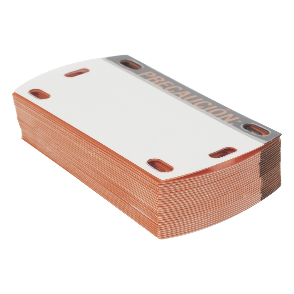 Etiqueta Autolaminada para Identificación de Fibra Óptica Paquete de 25 Piezas, Para Uso Interior/Exterior, Dimensiones de 90 x 50 mm (3.54 x 1.97 Pulgadas), Color Negro con Naranja
