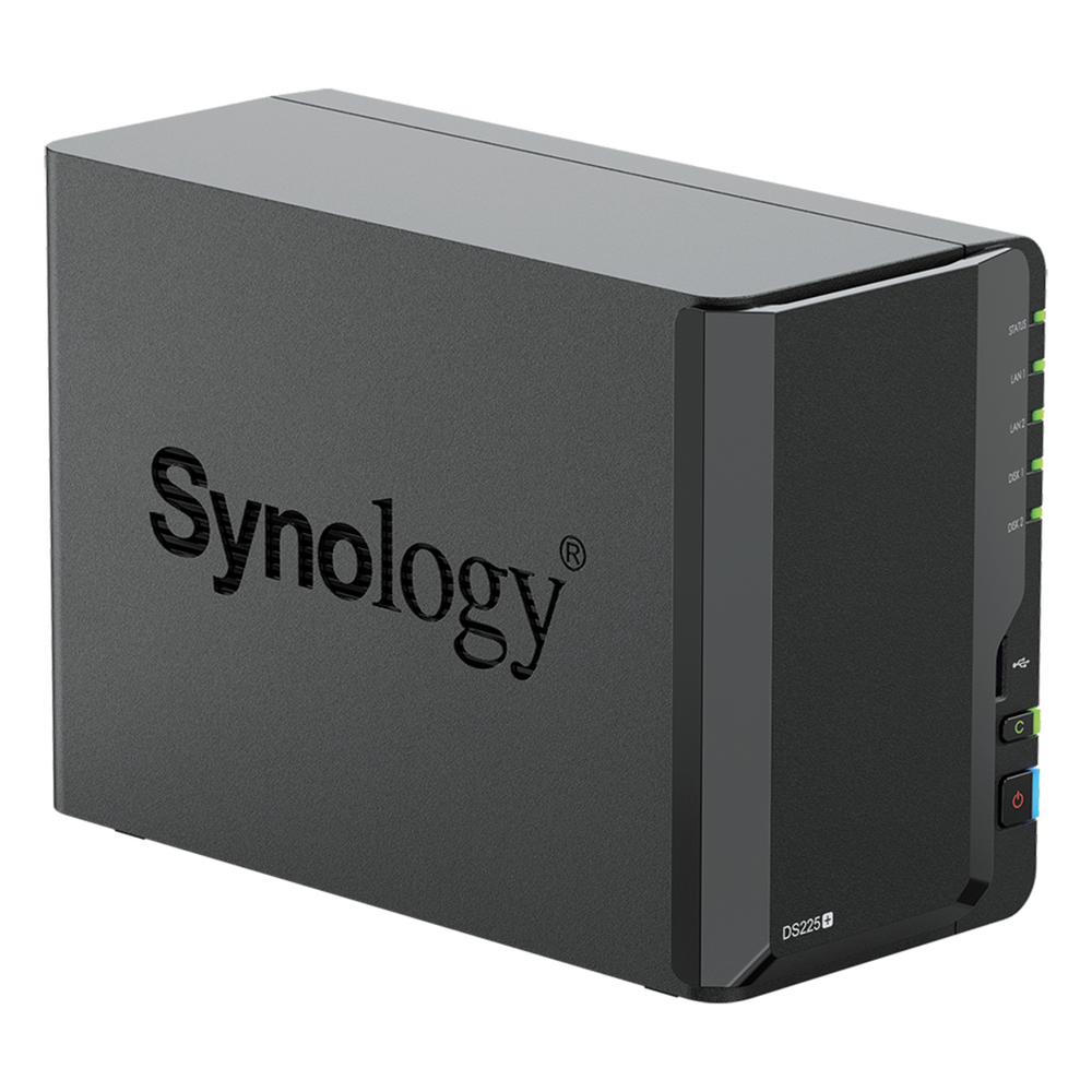 NAS DiskStation DS225+ | 2 Bahías | Intel Celeron J4125 | 2 GB DDR4 | Hasta 40 TB | Puertos 1GbE y 2.5GbE | USB 3.2 Gen 1 | Compatible con RAID | Synology DSM.