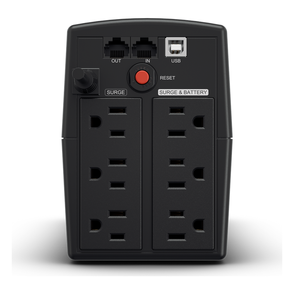 UPS de 900 VA/420 W, Topología Línea Interactiva, Entrada 120 Vca NEMA 5-15P, y 6 Salidas NEMA 5-15R, Con Regulador de Voltaje (AVR)