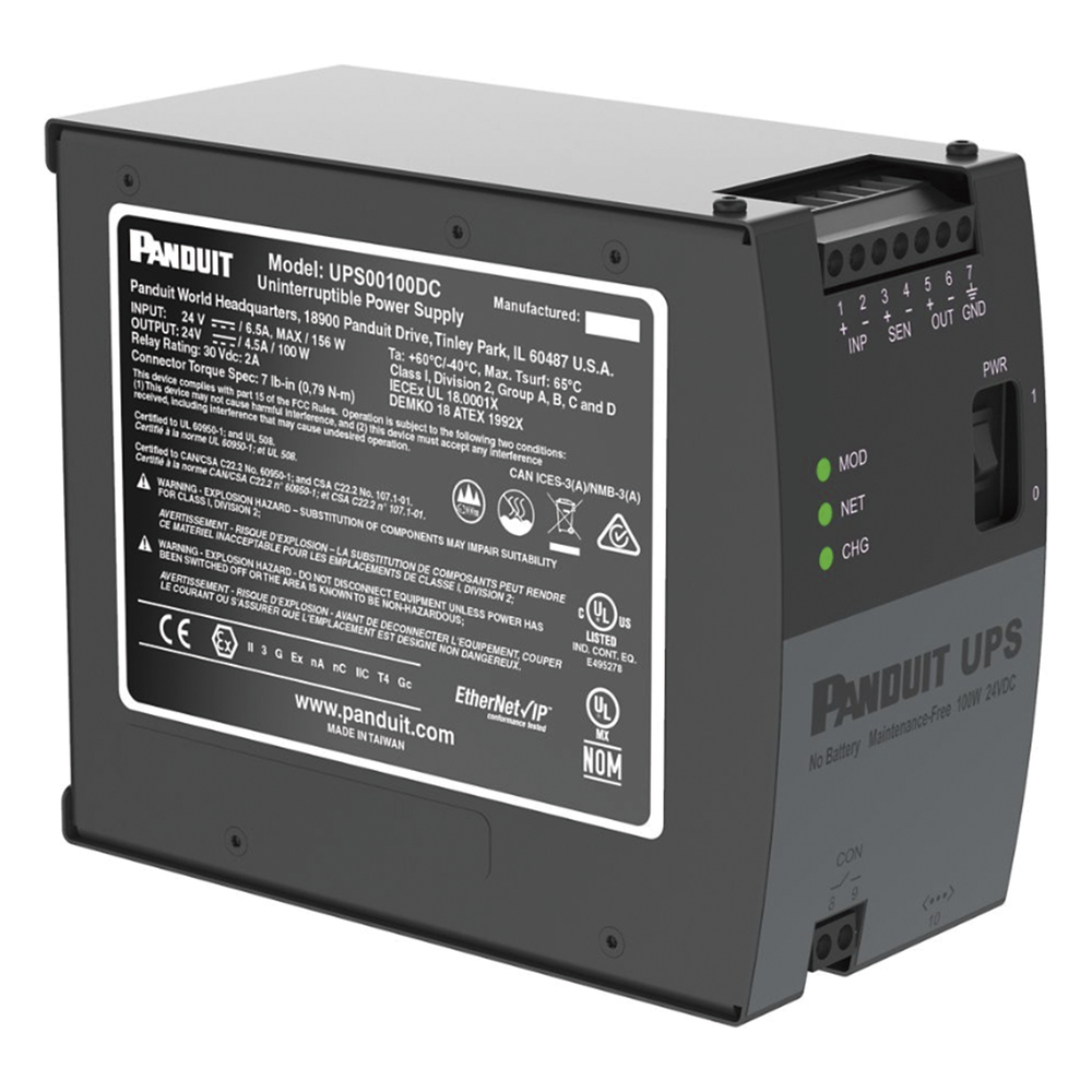 UPS Industrial de 100 Watts, 24 Vcd de Entrada, Instalación en Riel DIN Estándar de 35mm, Temperatura de operación de -40 a 60 ºC