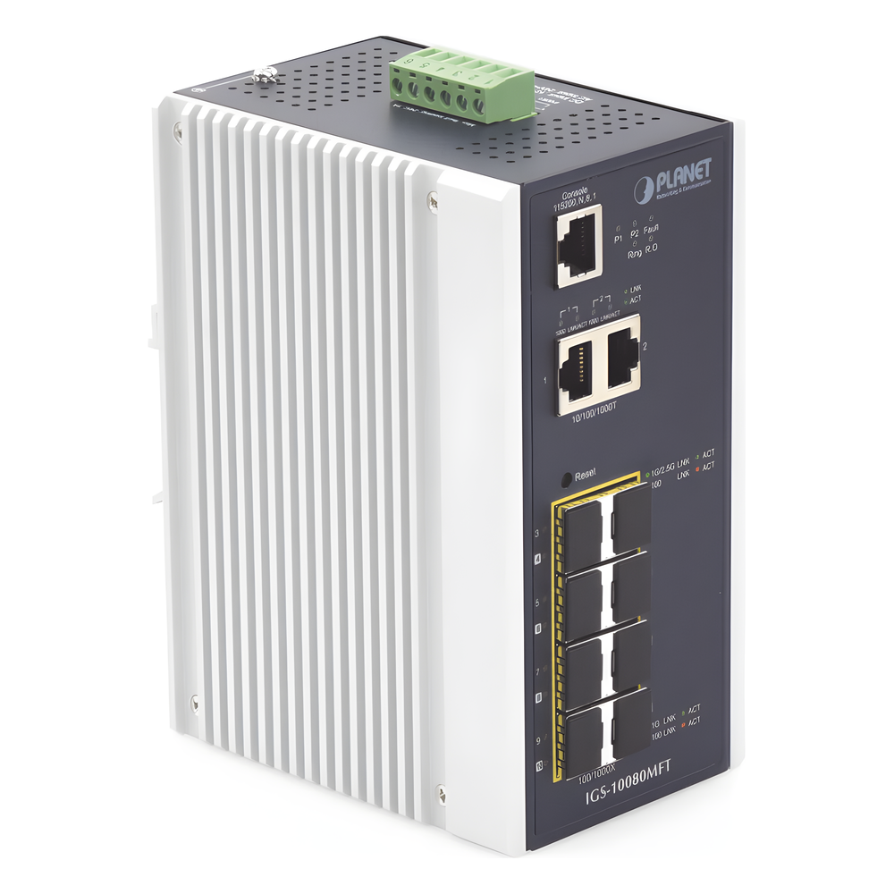 Switch Industrial Administrable L2+, 8 Puertos 1G SFP, 2 Puertos TP Gigabit, (-40 ~75 grados C)