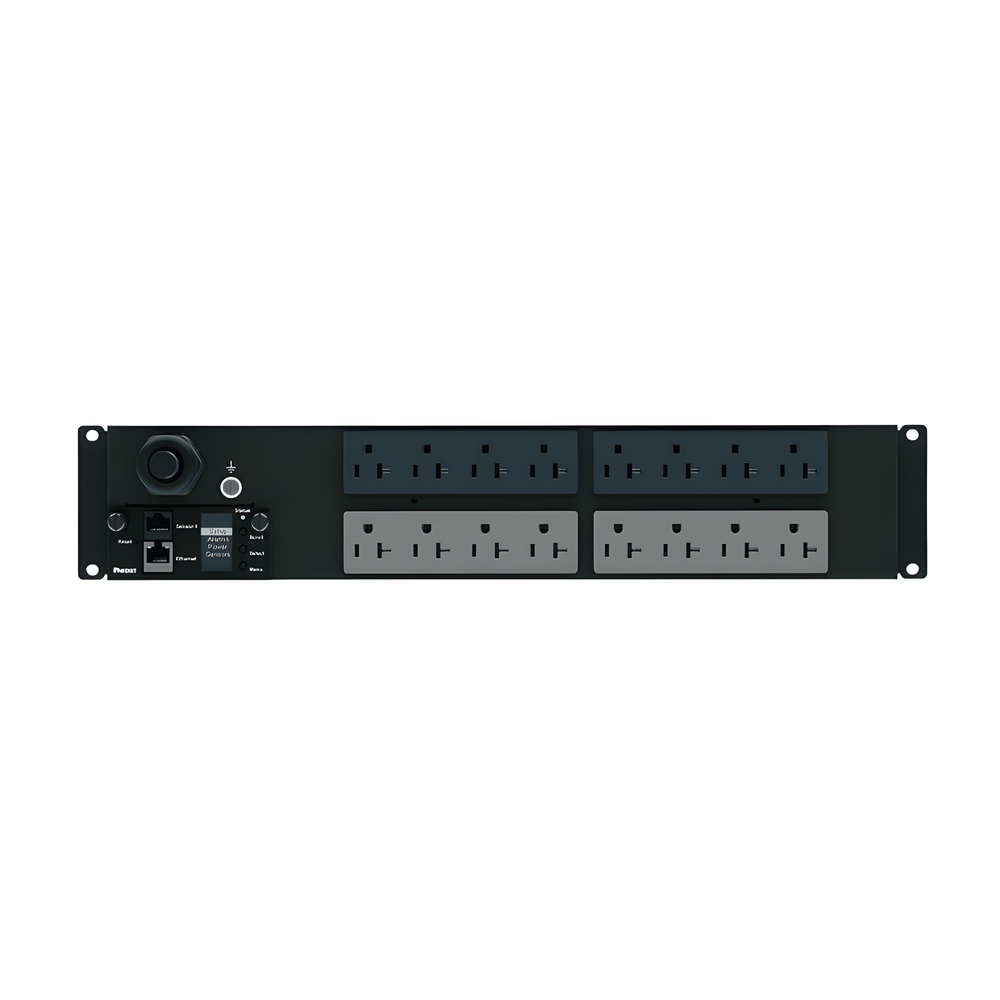 PDU Monitoreable (MI) para Distribución de Energía, Enchufe de Entrada NEMA L5-30P, Con 16 Salidas 5-20R, Horizontal 19 in, 120 Vca, 30 Amp, 2 UR