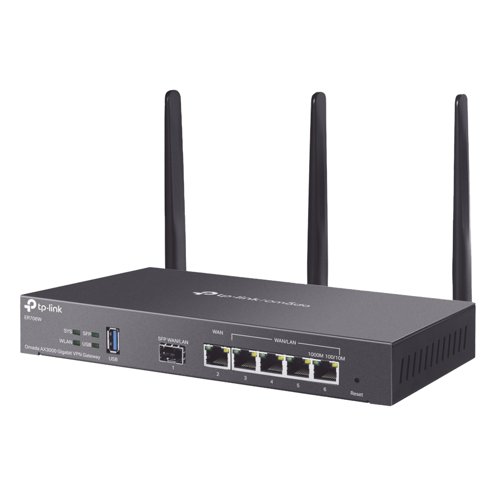 Router Omada VPN / SDN Multi-WAN Gigabit / 1 Puerto WAN SFP Gigabit / 1 Puerto WAN RJ45 Gigabit / 2 Puertos LAN RJ45 Gigabit / 2 Puertos Configurables LAN/WAN / 150,000 Sesiones Concurrentes / Administración Centralizada Omada o Stand-Alone