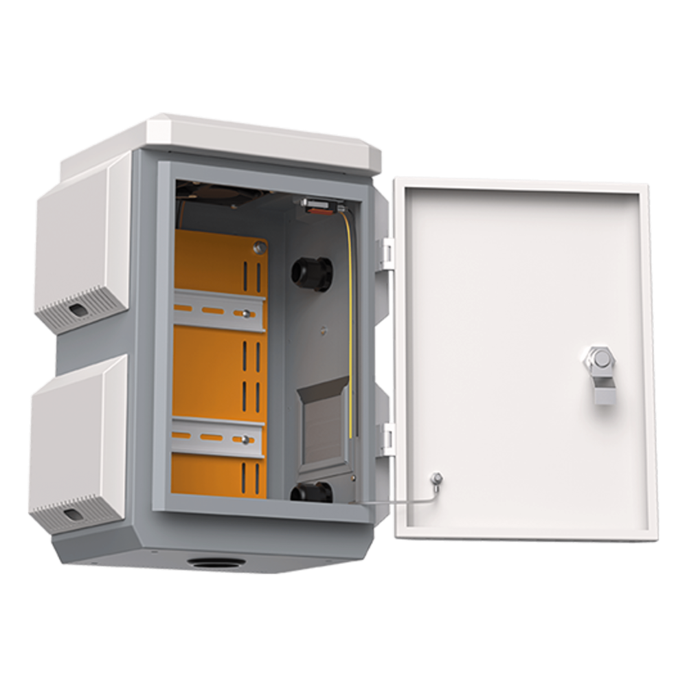 Gabinete de Acero Ventilado para Exterior 180 x 340 x 160 mm con Rieles DIN y 4 Placas Laterales para Montaje de Equipos por Fuera