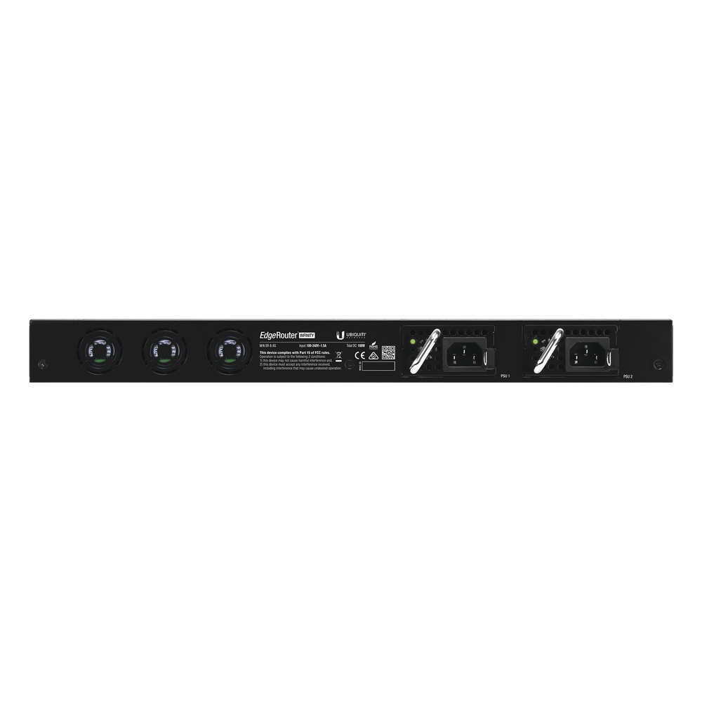 EdgeRouter INFINITY de 8 puertos SFP+ 10 G + 1 puerto RJ45 Gigabit, throughput 80 Gbps, 16 núcleos y 16 GB RAM , fuentes de alimentación modulares Hot-Swappable