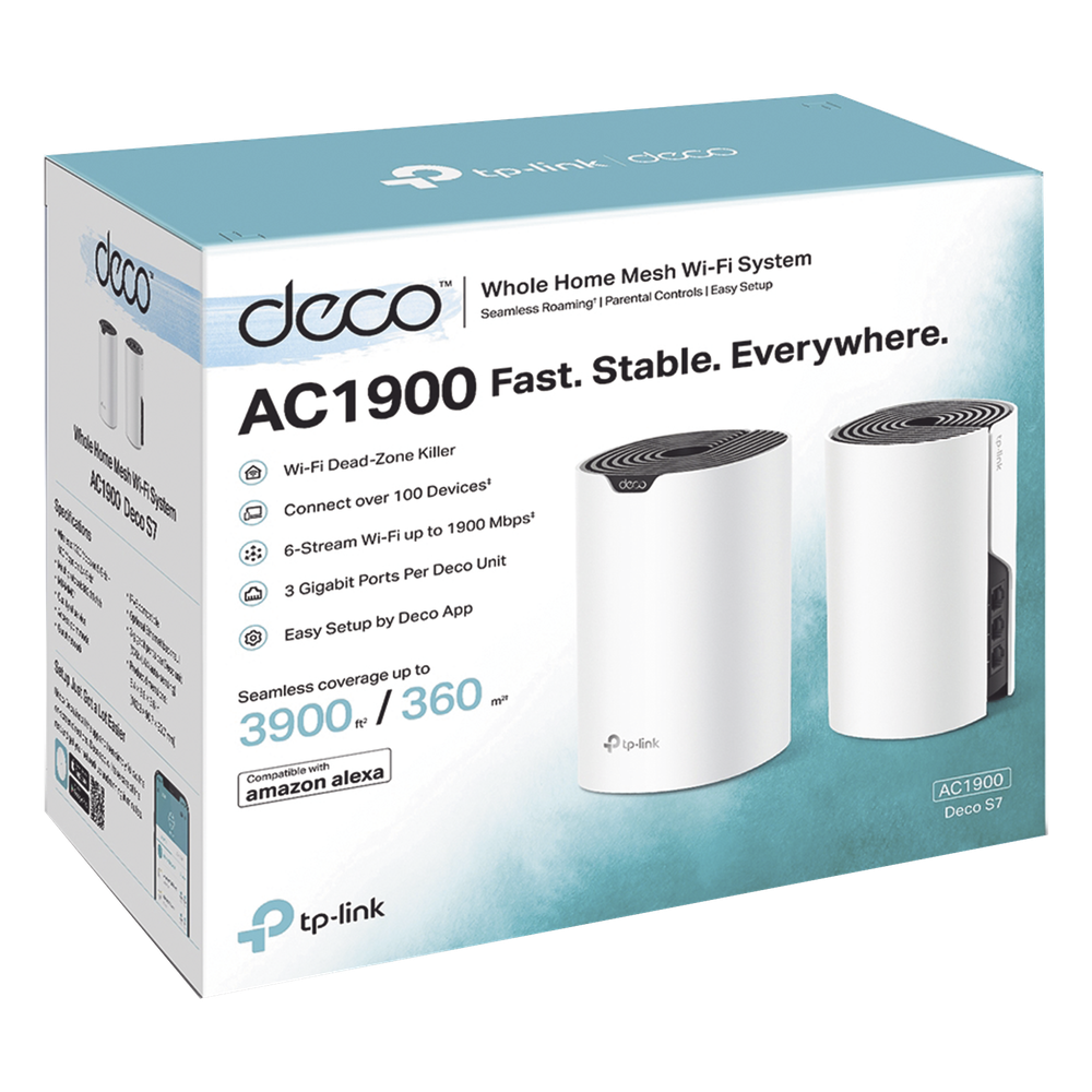Kit 2 Routers Inalámbricos MESH Interior para Hogar / Doble Banda Wi-Fi 5 AC1900 Mbps / 3 Puerto Gigabit WAN/LAN / 3 Antenas Internas / Administración Mediante la App Deco (iOS, Android)