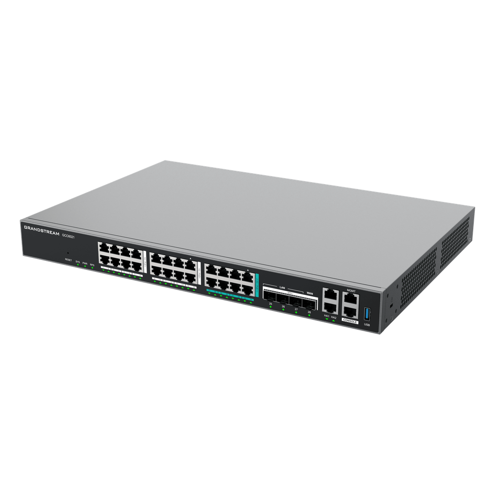 Router Todo-en-Uno GCC6021 con PBX de 50 Extensiones + Firewall + VPN + Switch de 16 Puertos GbE + 4x SFP+ 10 GbE y 8x 2.5 GbE / Gestión en la Nube con GDMS
