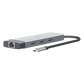 Adaptador HUB 9 en 1, 1 puerto USB-C entrada, 1 puerto HDMI 4K, 1 puerto Ethernet Gigabit, 1 puerto SD y MicroSD, 1 puerto USB-C y 3 puertos USB-A