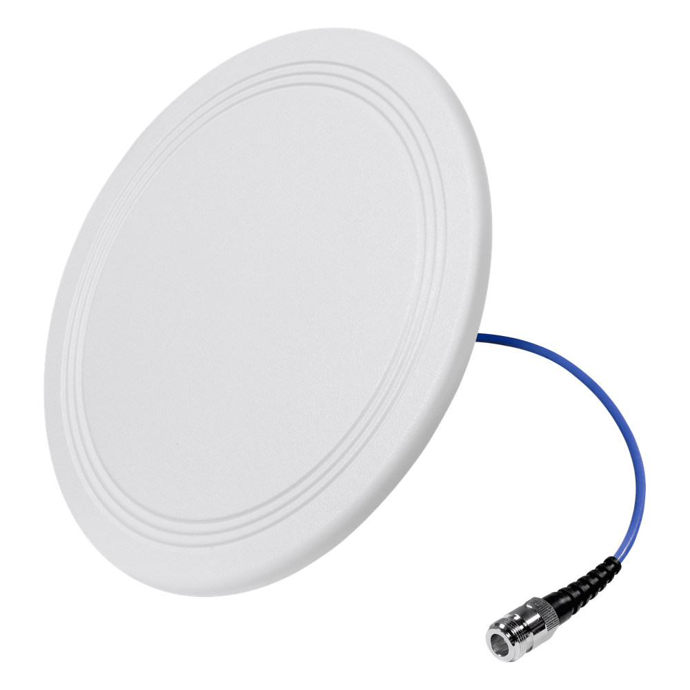 Antena Omnidireccional para Techo Interior / 600-6000 MHz / 5 Bandas Celulares y WiFi / Perfil Ultra Bajo 8 mm / Conector N-hembra / Cable Plenum 30 cm / Material del radomo, ABS