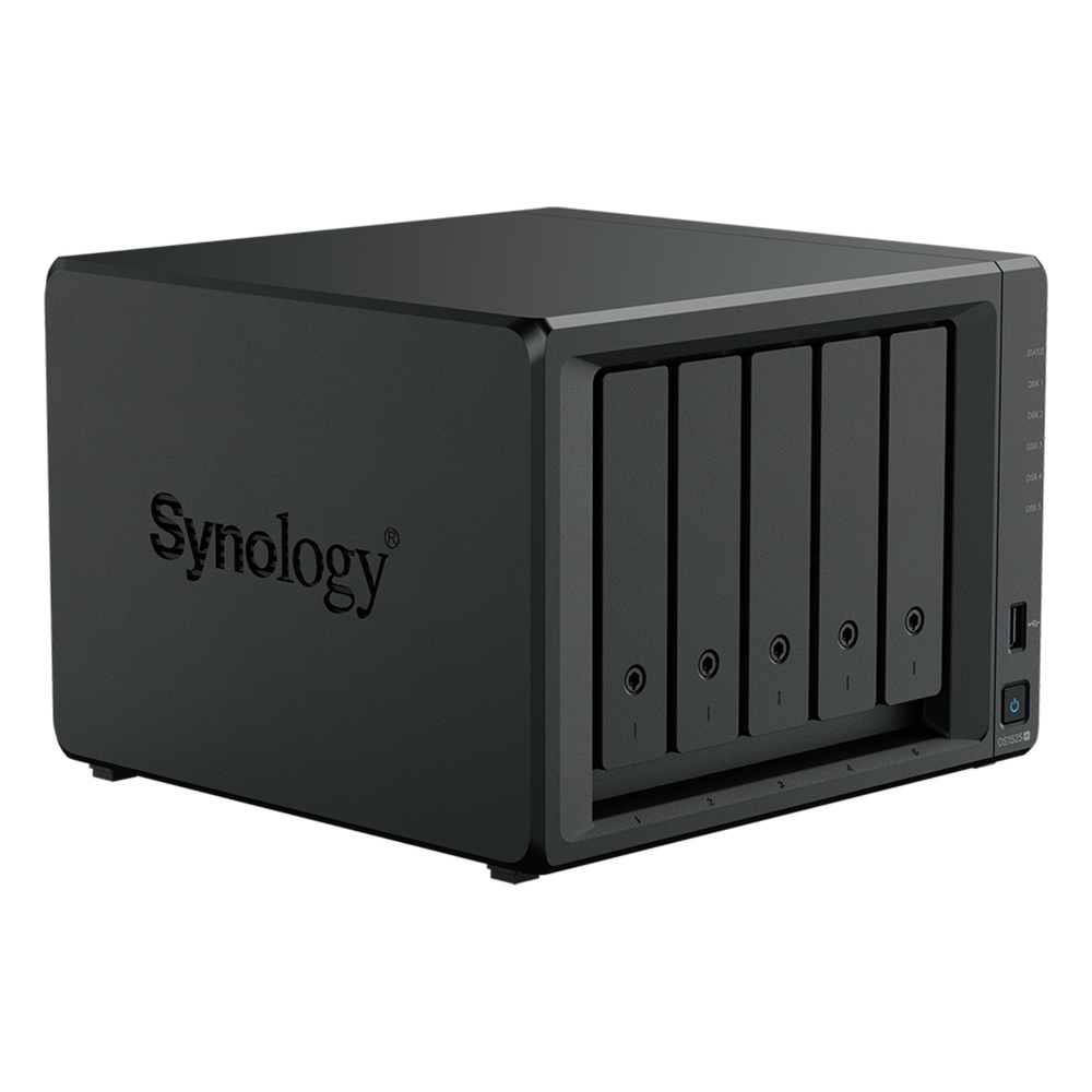 NAS DiskStation DS1525+ | 5 Bahías | Expansión hasta 15 Bahías | 2 Puertos 2.5GbE | Soporte 10GbE | Almacenamiento en Caché SSD | Hasta 300 TB de Capacidad | Compatible con Virtualización y Vigilancia.
