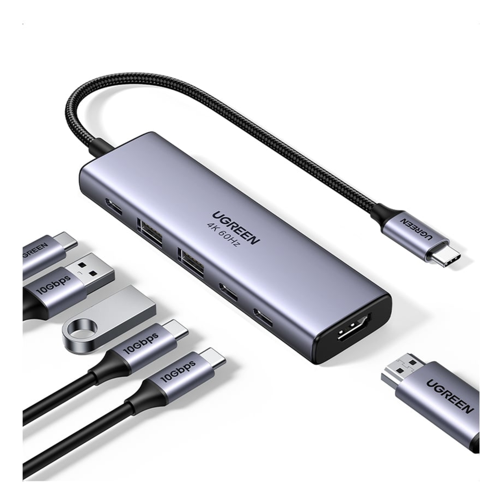 Hub USB-C 6 en 1 / HDMI 4K@60Hz / 2x USB-A 3.2 Gen 2 (10 Gbps) / 2x USB-C 3.2 (10 Gbps) / PD 100W / Compatibilidad Universal / Driver-Free / Aluminio